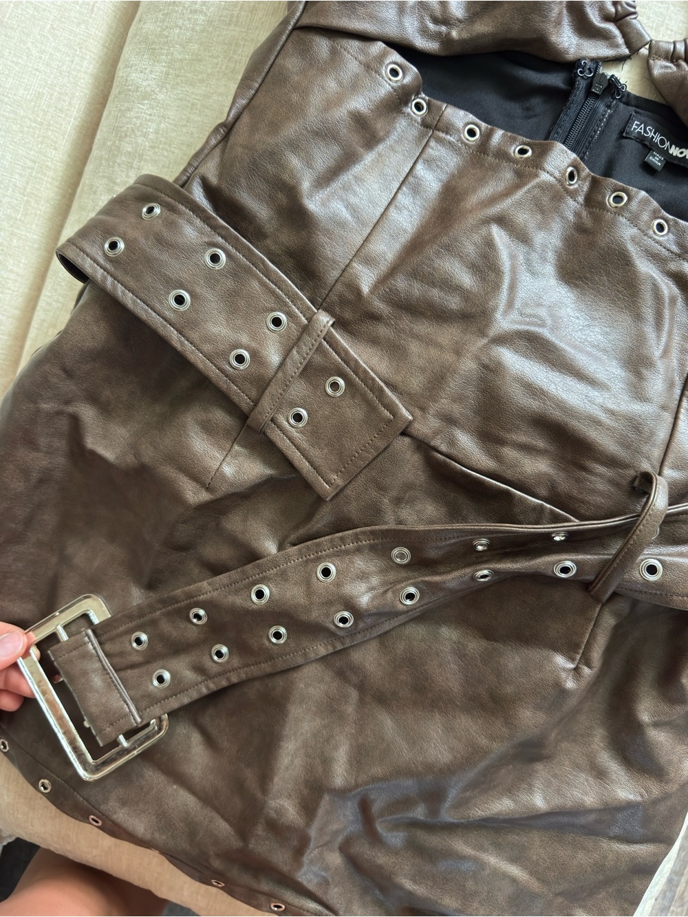Fashion Nova Brown Faux-Leather Halter Dress - Picture 4 of 7
